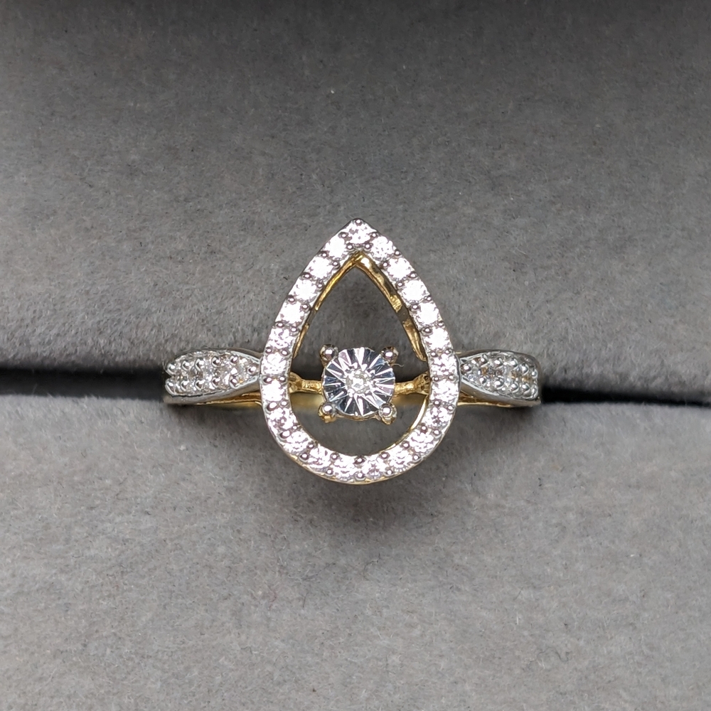 New Sterling Gold RhodiumโPlated Dancing Diamond Ring Teardrop Halo Size 7 925